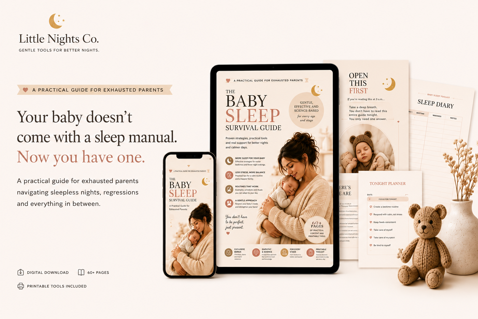 Baby Sleep Survival Guide bundle: 63-page guide, tablet edition, printable sleep tracker and cheat sheet
